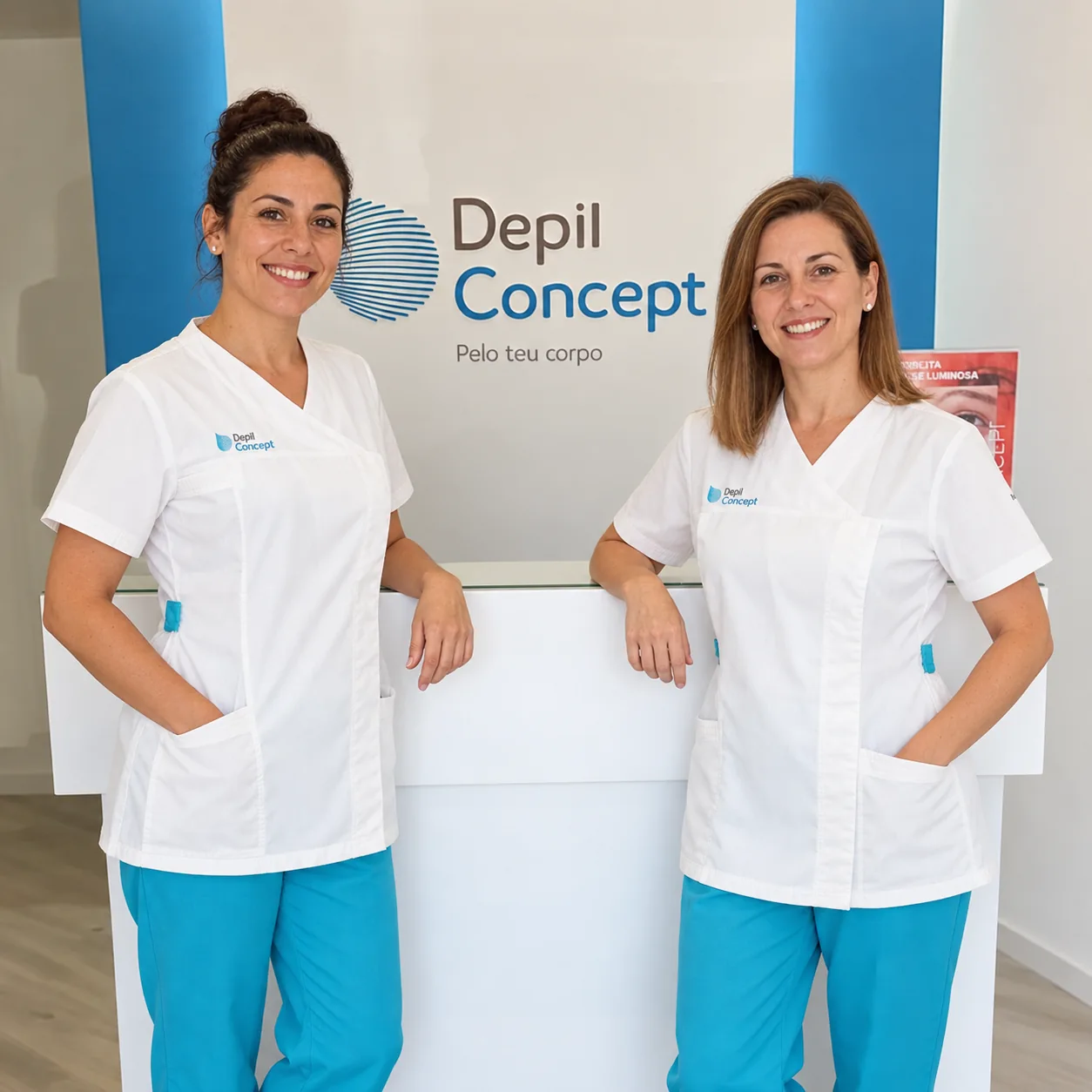 Equipa feminina junto ao balcão de uma clínica DepilConcept