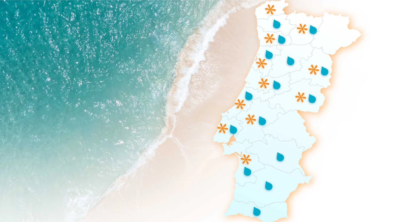 Mapa de Portugal e imagem de verão na newsletter do GrupoConcept